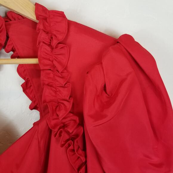 Gunne Sax by Jessica McClintock Vintage 80s Red Taffeta Puff Sleeve Dress Small - Picture 5 of 9